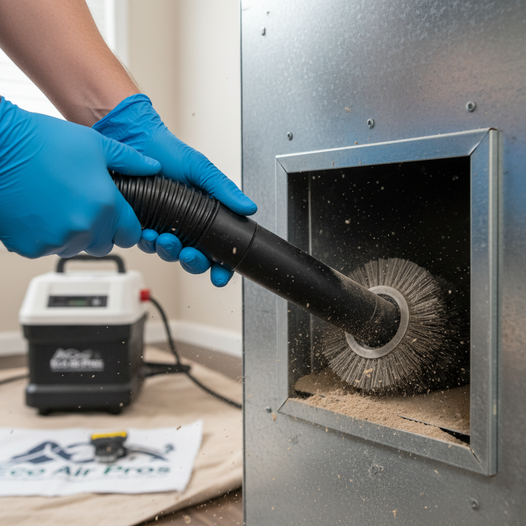 Close-up of a high-powered vacuum hose used in an air duct cleaning service in Elmwood Park, IL.