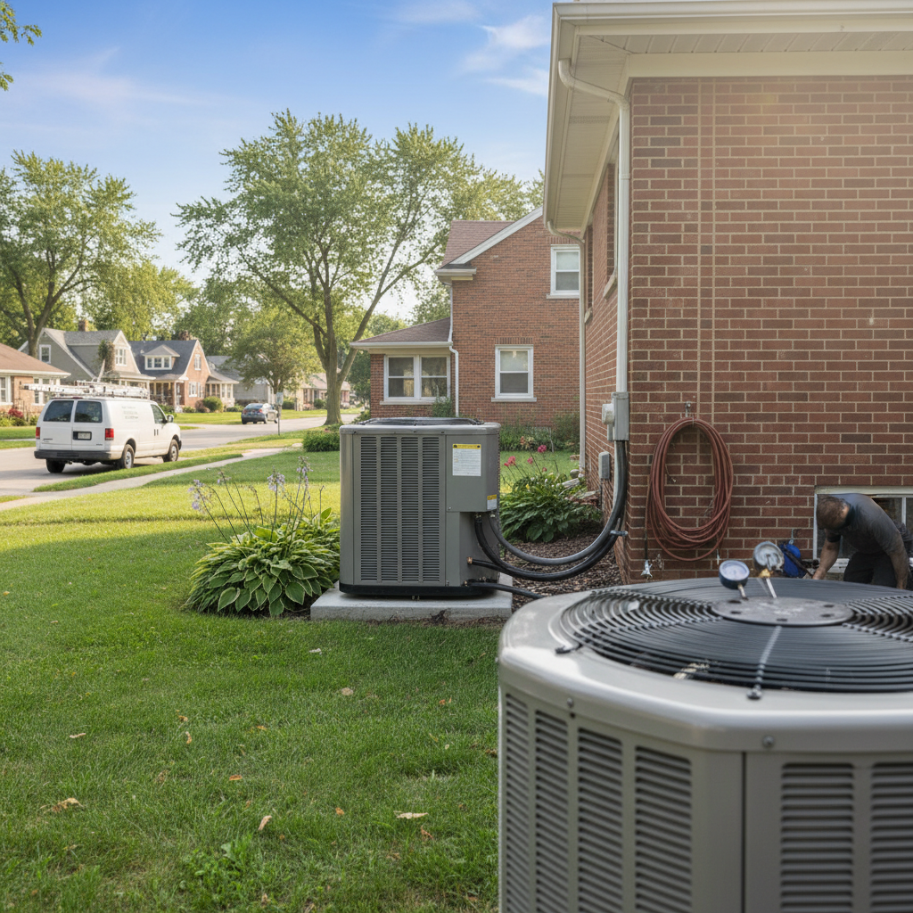 Completed AC repair project at a residential home in Elmwood Park, IL, ensuring optimal cooling for the summer.