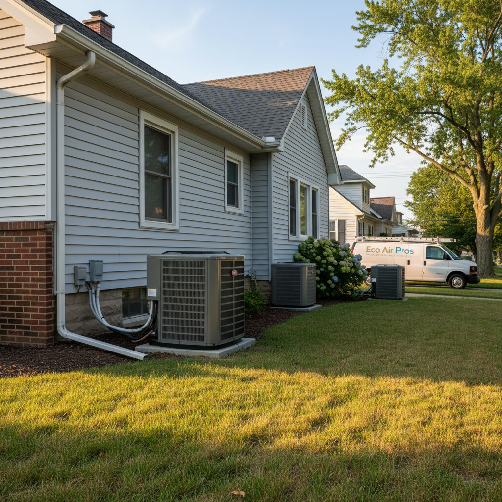 Completed Air Conditioning Contractor installation by Eco Air Pros Heating & Cooling in an Elmwood Park, IL residential setting.