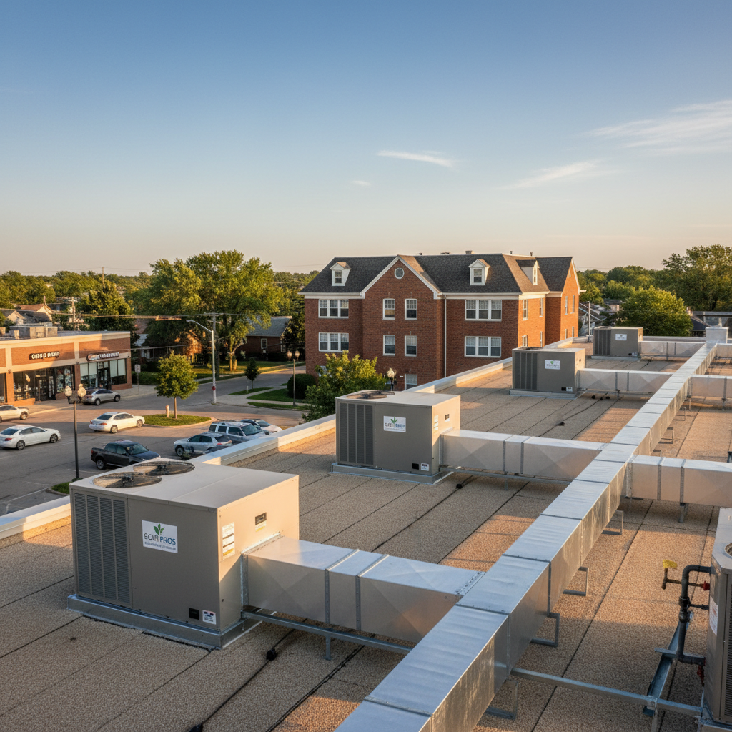 Completed commercial heating installation on a rooftop in Elmwood Park, IL, by Eco Air Pros Heating & Cooling.