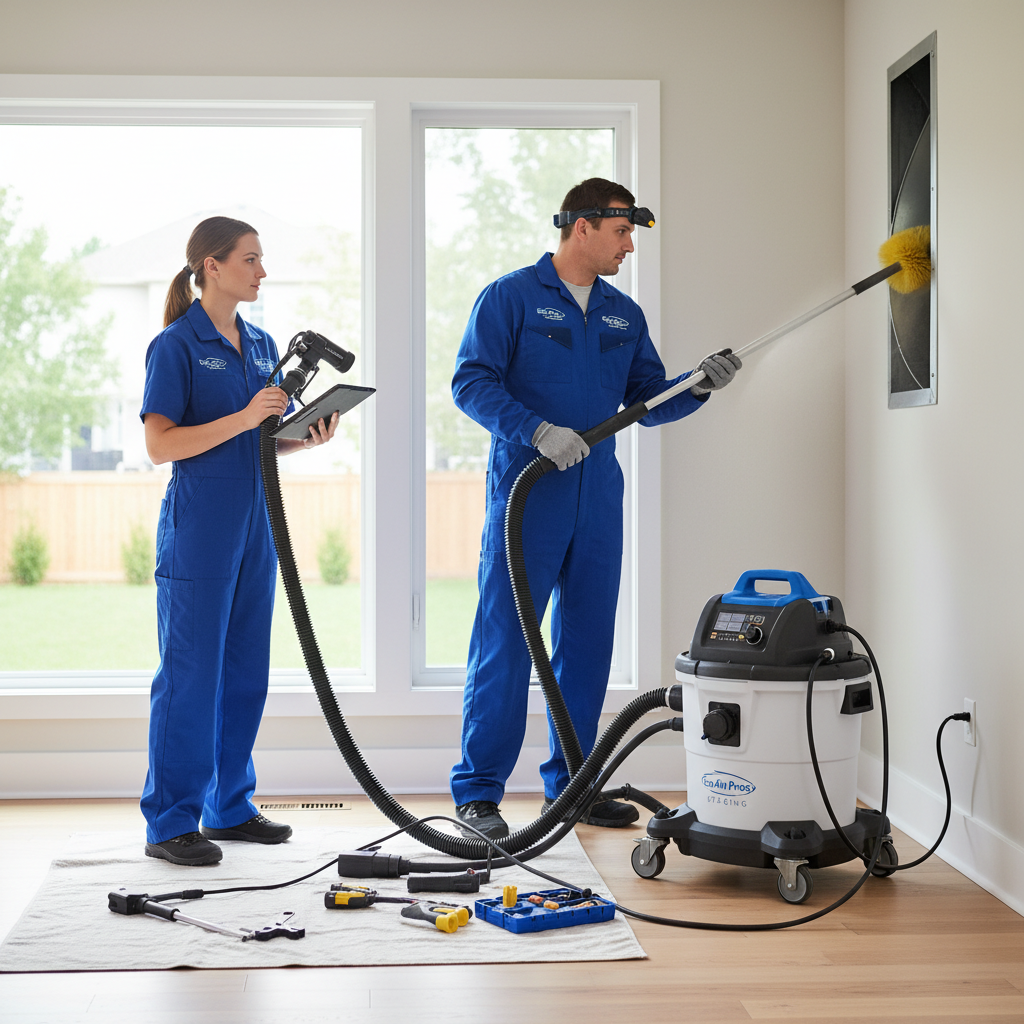 Eco Air Pros Staging team cleaning an air duct in a residential home in the Chicago suburbs.
