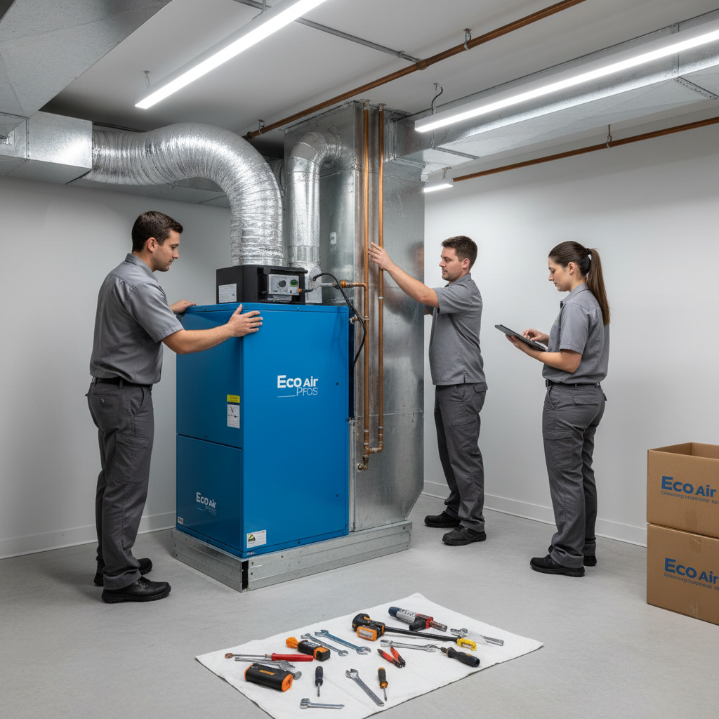 Eco Air Pros team installing a new energy-efficient furnace in an Evanston residential property.