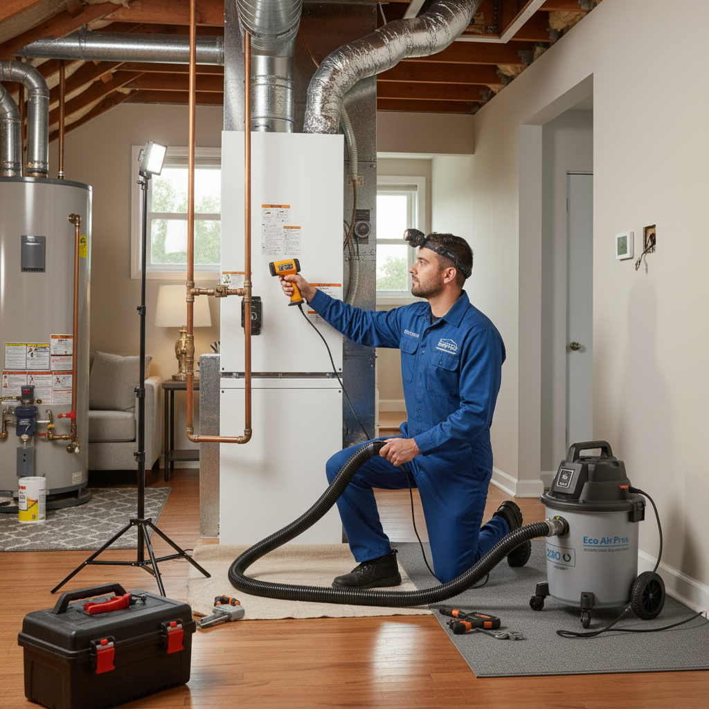 Eco Air Pros team member performing a comprehensive HVAC system inspection at an Elmwood Park client's property.