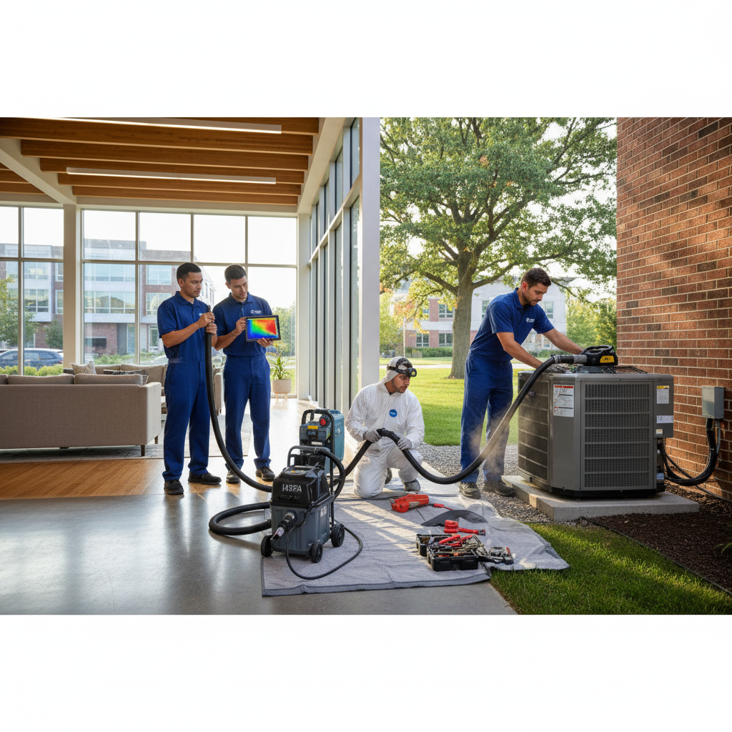 Eco Air Pros technician expertly installing a new, energy-efficient HVAC unit in an Oak Brook home.
