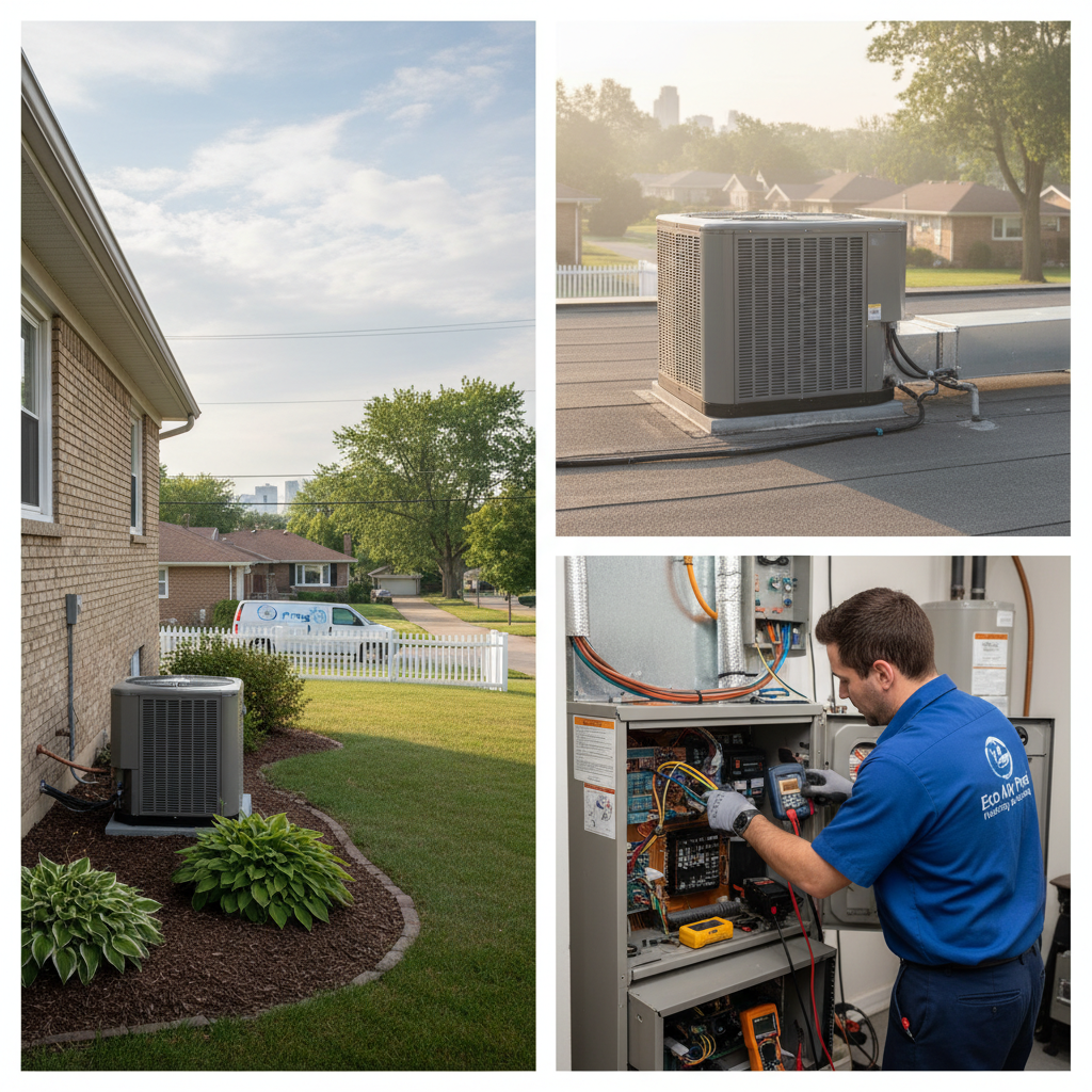 Newly installed outdoor HVAC unit at a residential property by a professional HVAC contractor in Elmwood Park, IL.